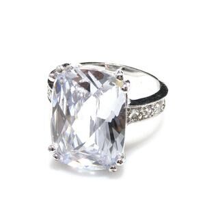 Vintage Gemstone Clear Rhinestone Ring, Emerald Cut, US 8 1/4